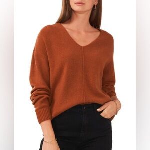 Vince Camuto V-neck Visible Seam Sweater In Sierra